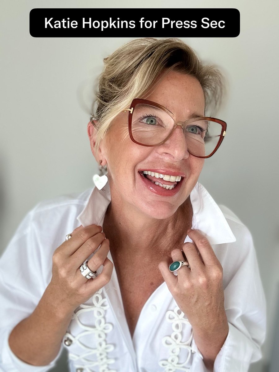 KTHopkins's tweet photo. Dear @WhiteHouse 

I want to interview for @PressSec 

I’ve 30 years media experience 
I’ve been round the block more times than a garbage truck
And I’ve been ridden hard &amp; put to bed wet. 

The press pack deserves me. In the worst possible way. 

Katie Hopkins https://t.co/67D2ut0b0J