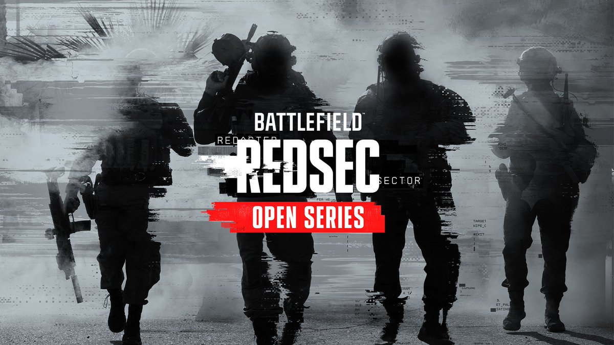 Four soldiers stand together in a Battlefield REDSEC promotional image, with “REDSEC OPEN SERIES” text displayed prominently across the image.