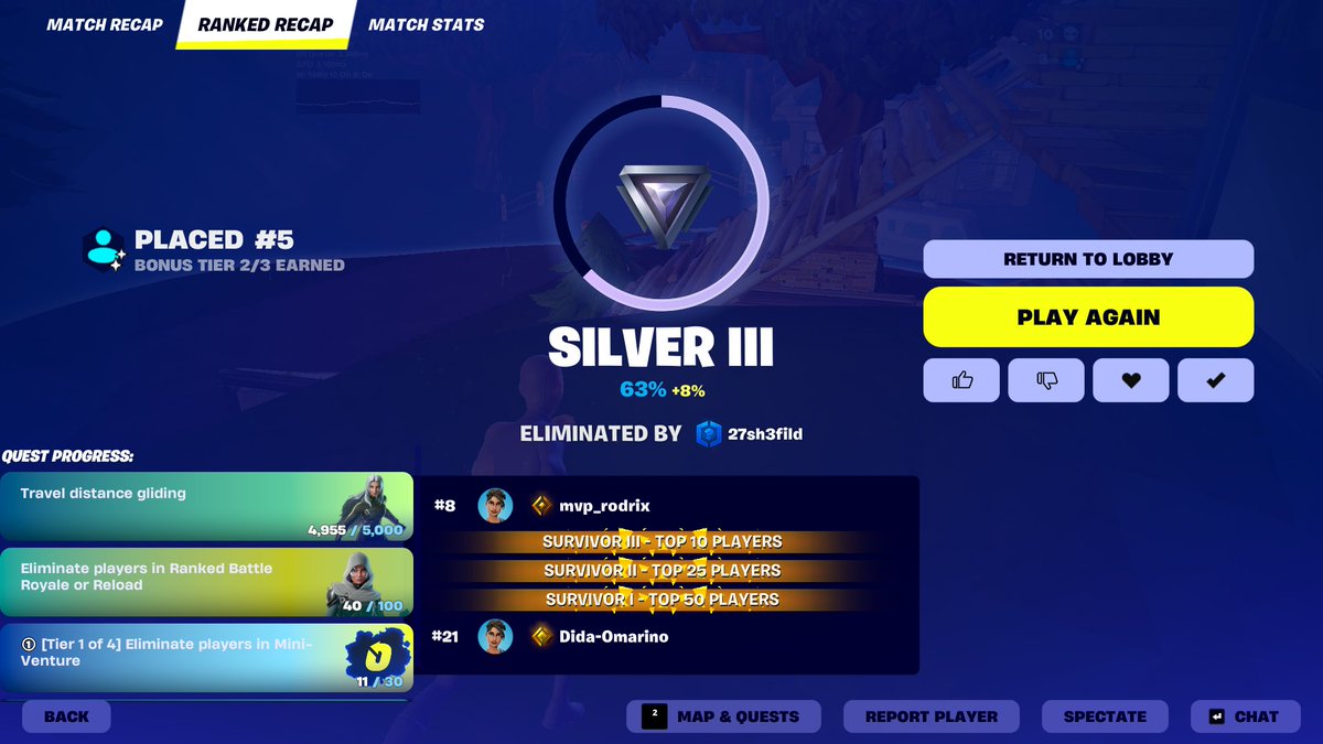PhantomEcho327's tweet photo. @Fortnite I guess I am done with ranked... @FortniteStatus I was only doing it for the cosmetics. Top 5 with 2 elims and no rank up in SIlver is unreal. RIP Fortnite. https://t.co/KMInDIBCtE