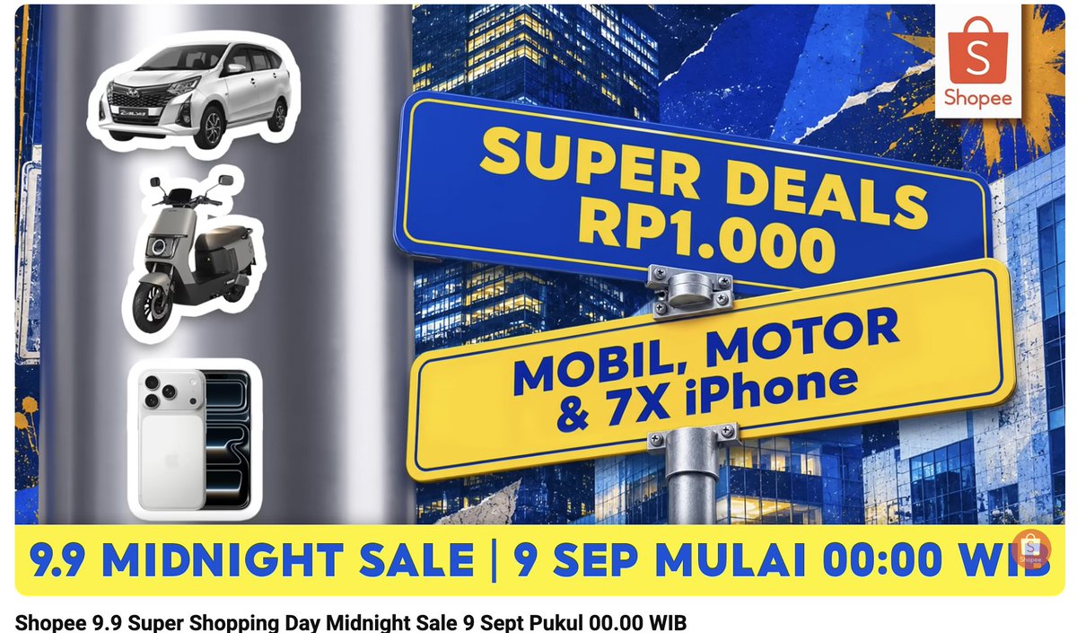 Mr_Linggom's tweet photo. Pasang alarm untuk jam 00.00 WIB! Promo Guncang 9.9 di TikTok Shop menghadirkan Flash Sale Serba Rp9 Ribu hingga jam 01.00 WIB.

Ada iPhone, motor, dan produk pilihan lainnya cuma Rp9 ribu!

#Jam12MalamPromo99TikTokShop
https://t.co/5CR115X44i https://t.co/HeGEsPrvTL