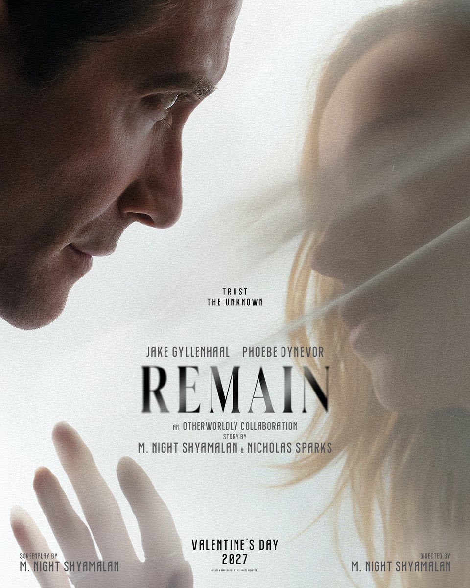 DiscussingFilm's tweet photo. First poster for M. Night Shyamalan's new film ‘REMAIN’

• Starring Jake Gyllenhaal and Phoebe Dynevor

• Follows a man who moves to a coastal town &amp; is pulled into a deadly mystery by a supernatural woman https://t.co/r0UNvPswWp