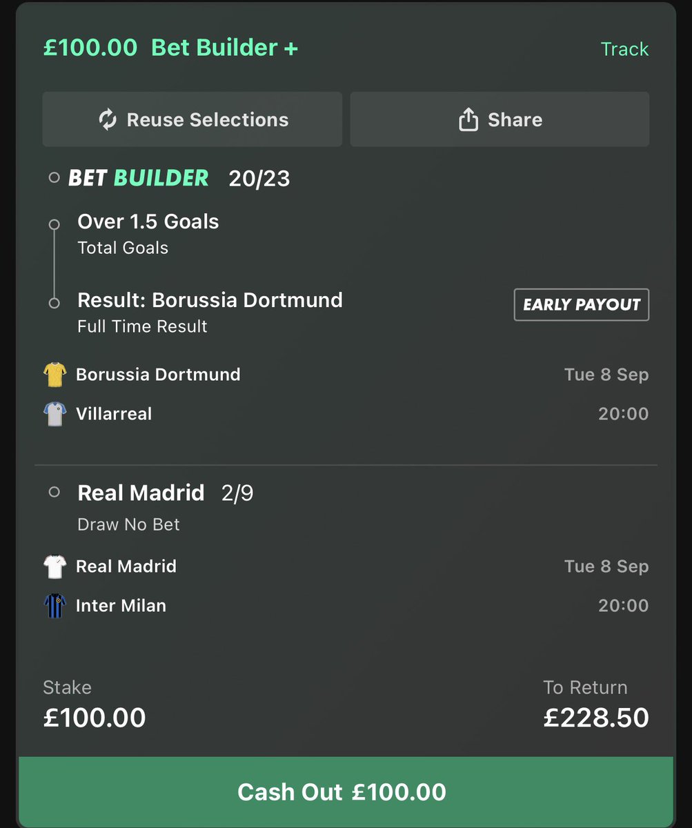 choicebetsuk's tweet photo. 🔥 CHOICEBETUK ELITE BET BUILDER BET 🔥

⚽ Borussia Dortmund vs Villarreal
🎯 Dortmund to WIN + Over 1.5 Goals

⚽ Real Madrid vs Inter Milan
🎯 Real Madrid — Draw No Bet

⭐ ELITE BET
Two strong selections combined for tonight. Dortmund to get the job done with 2+ goals in the game, backed up by Real Madrid with the draw protection.

#ChoiceBetsUK #EliteBet #MaxBet #FootballTips #BetBuilder #UCL