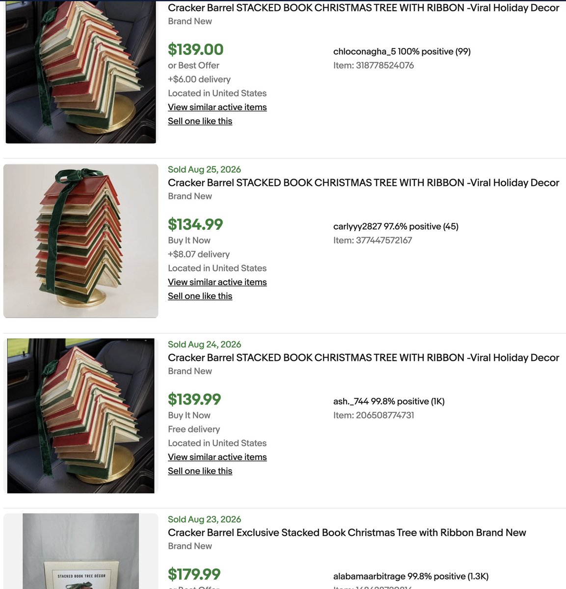 Divine_IO's tweet photo. Cracker Barrel gift shops are quietly holding a $100 net profit margin on the timeline right now 🚨💸

This viral Cracker Barrel Exclusive "Stacked Book Christmas Tree" is selling on retail shelves for $40, but holiday decor collectors on eBay are dropping $135–$170 without a second thought.

Is seasonal decor flipping lowkey outperforming high-ticket tech this month? 👇