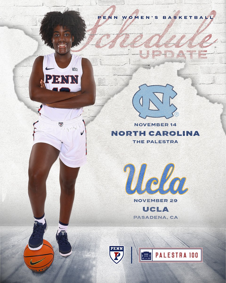 PennWBB's tweet photo. 𝗕𝗶𝗴-𝘁𝗶𝗺𝗲 𝗰𝗼𝗺𝗽𝗲𝘁𝗶𝘁𝗶𝗼𝗻 𝗼𝗻 𝘁𝗵𝗲 𝗵𝗼𝗿𝗶𝘇𝗼𝗻 ⚡️

We're set to battle a pair of NCAA Tournament teams from a year ago during the 2026-27 campaign! 👀

Circle these dates on your calendar 📅

#FightOnPenn | #Palestra100 https://t.co/FpcGuhtWBG