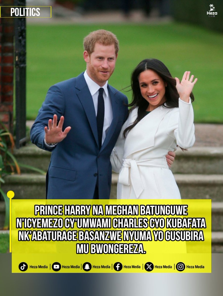 hezamedia's tweet photo. Prince Harry na Meghan Markle bivugwa ko batunguwe n’ibaruwa y’Umwami Charles III yasobanuraga ko, nyuma yo gusubira gutura mu Bwongereza mu byumweru bibiri bishize, bagomba gufatwa nk’“abaturage basanzwe” aho gufatwa nk’abagize umuryango w’ibwami bari mu nshingano. https://t.co/FBhara3NAM
