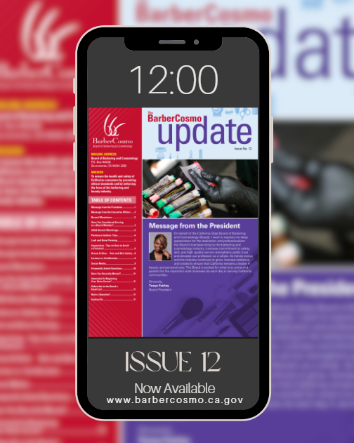 CA_BBC's tweet photo. The latest issue of the Board of Barbering and Cosmetology’s newsletter, The BarberCosmo Update, is now available.

It contains information for licensees, establishment owners, consumers, and anyone else interested in the barbering and beauty industry. https://t.co/5IRoucm9Yy