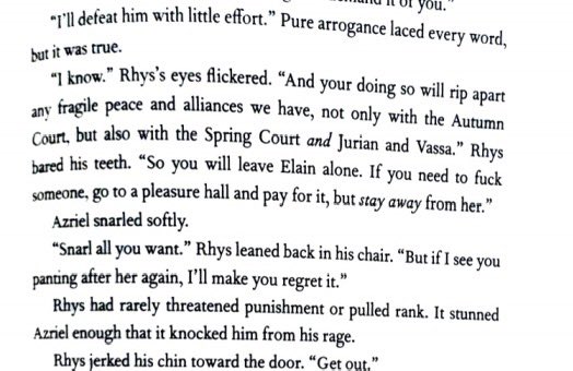 girlwondwr's tweet photo. Trying to turn Helion into Rhysand completely misses his vibe—he’s a sun-drenched hedonist minding his own peace, because if he were actually like Rhys, would he have let her go so easily? Look at the bonus chapter where Rhys explicitly spells out the political fallout and essentially threatens Azriel as High Lord over the consequences, and tell me that isn't a textbook forbidden romance dynamic. You don't have to ship Elain and Azriel, but don't twist what's literally on the page—Helion is not the tragic martyr you're projecting onto him, so save the heavy empathy for characters who actually fit the bill.
