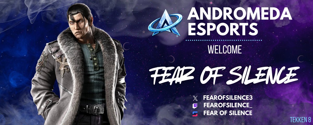 AndromedaEspo's tweet photo. A new challenger joins the galaxy!

We are incredibly proud to announce Fear (@Fearofsilence3) as the newest sponsored player for Andromeda Esports.

Bringing years of veteran experience and top-tier talent to the Tekken arena, we couldn't be more excited to support his journey and back him for this next chapter.

#AESWin #AndromedaEsports #Tekken #FGC