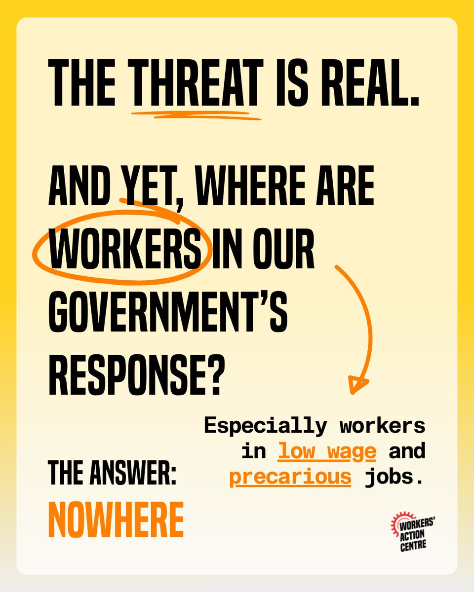 WorkersAC's tweet photo. The latest tariff crisis requires urgent action to fix Employment Insurance (EI), now and forever.

EI should help in times like these, but unfortunately most unemployed workers, especially those in low wage and unstable jobs, don’t get EI when they need it.

Carney’s recently announced changes to EI, are yet again temporary, and miss the mark. An EI system that works for workers in precarious jobs, would benefit all workers.

cc: @PattyHajdu, @MarkJCarney, @lesliechurch, @JZerucelli