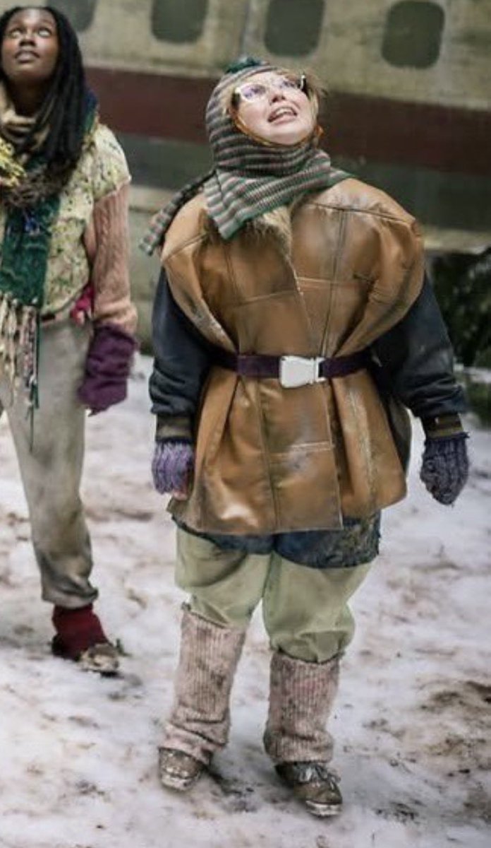 shiptorcxio's tweet photo. misty’s outfit is fucking me up bc everyone else at least tried to put on a somewhat normal outfit and then here she comes with a leather airplane seat coat or whatever the fuck https://t.co/BhMIu5GqlO