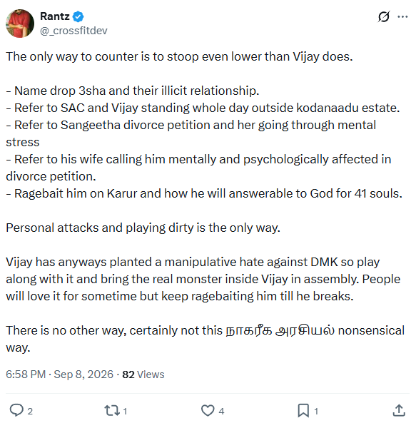 vicky720069's tweet photo. 1.oodukali cm, dummy cm, pottu mama, tharkuri thalaivan, koothadi.

2.ithu pogha oru oru MlA ve aabasama pesarathu, body shaming pandrathu.

3.deap fake images create pandrathu.  vote potte pothumakkala, nalla saave varathu, keduketta makkal, 1.75 kodi per tharukuri pinnadi porangha.  

4.Sivaji krishnamoorty, Saidai Sadiq, Prasanna ivanungha ella vaya thoranthale koovam naathantha adikku.

ithukku ella evanathu sorry theriyama pesitto oru time kode kettathu illa, athukku bathila intha rendu @mkstalin @Udhaystalin thathi yu avanunghalukku promotion pottu, @arivalayam varavachu prize vere kudupanungha echa pasangha.

ana @TVKVijayHQ satta mandrathule na athe mean panni pannala, ana athu neraya perukku affect aachunu solli ore reason kagha sorry kettaru engha anna. ithuthanda decent politics vennainghala

ithella pathathunu @CMOTamilnadu ve personal a abuse panni poranama @_crossfitdev intha karunanithi, dei @arivalayam  enna karumathada ooti valatha ivanunghalukku ella.