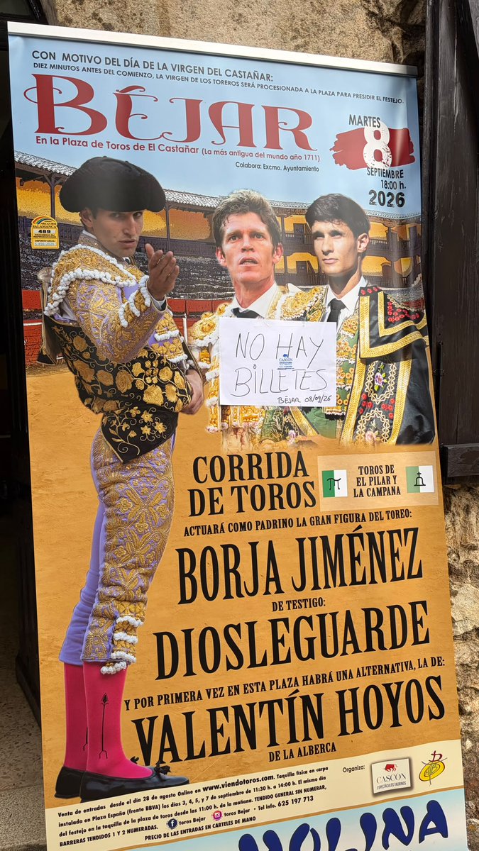 aplausos's tweet photo. ✍️ SALAMANCA I No Hay Billetes en Béjar para la alternativa de Valentín Hoyos con Borja Jiménez y Diosleguarde

@BorjaJimenez92 @mdiosle @valentin_Hoyos 

https://t.co/xvuwx2yHlB https://t.co/ksrZMXn5cJ