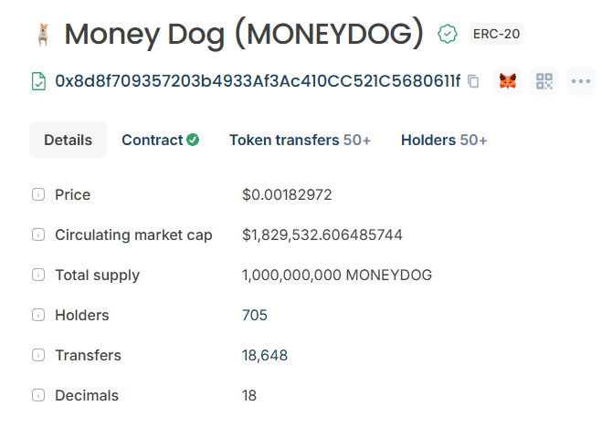 moneydog_token's tweet photo. Money Dog ( $MONEYDOG ) is now officially verified on @blockscout with logo, price and marketcap. 700 holders already and we have already built such a strong dog pack. Join the TG!

Waiting for socials to be updated as well (paid) 💰🐶

0x39dBED3a2bd333467115dE45665cC57F813C4571 https://t.co/Wfh8UklPCJ