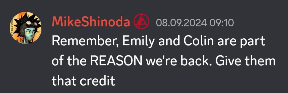 LinkinParkShows's tweet photo. 2 years ago, Mike wrote this here on Discord!!
So good to see all the love and Support for Emily and Colin!

"Remember, Emily and Colin are the REASON we're back..."!!!

#linkinpark https://t.co/ivcMw7Pa6C