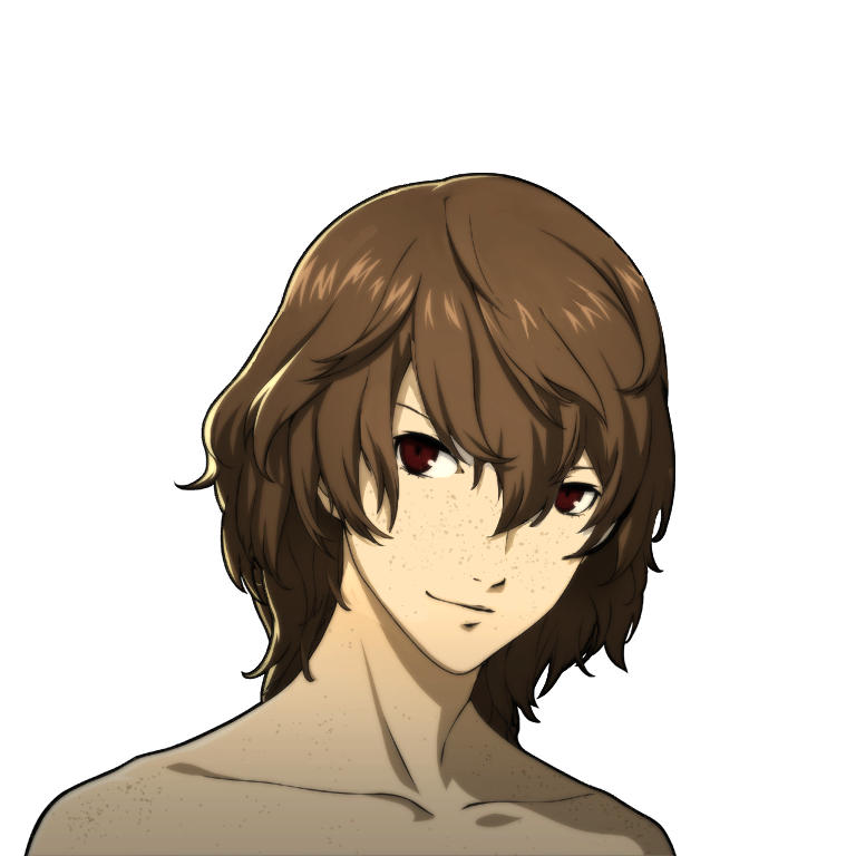 ryuushuake's tweet photo. goro akechi sprite edits i made. wavy hair + no makeup + freckles https://t.co/pugjjcVyGm