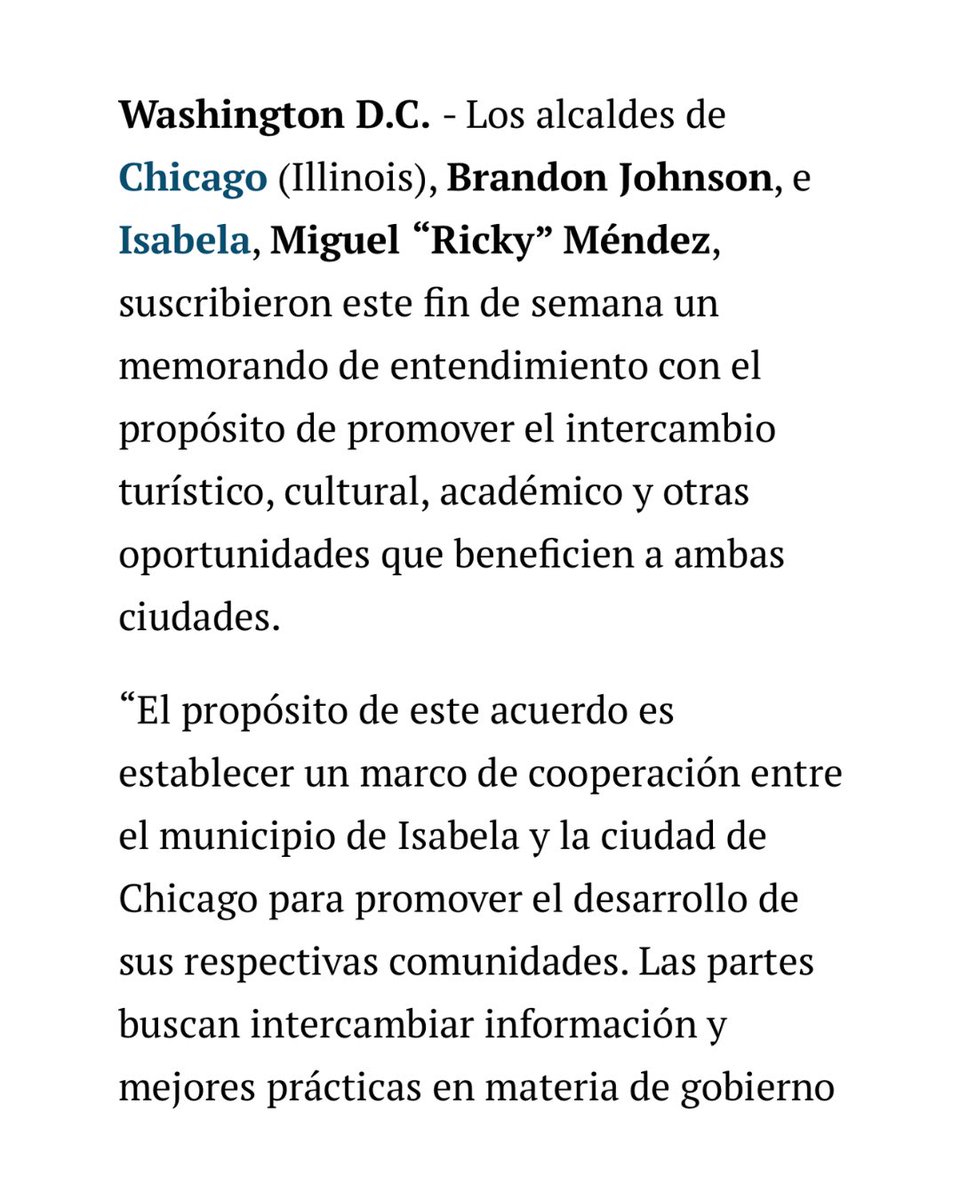 jacprcc's tweet photo. 🤝🏙 ¡Momento histórico en Fiesta Boricua! El alcalde Brandon Johnson de Chicago y el alcalde Miguel "Ricky" Méndez Pérez de Isabela, Puerto Rico, firmaron un acuerdo este fin de semana en el Paseo Boricua, sellando oficialmente una alianza entre nuestras dos ciudades para impulsar el turismo, el intercambio cultural y la colaboración académica. 🎉 Desde las calles de Humboldt Park hasta las costas de Isabela, esto es lo que podemos construir juntos. 🇵🇷
—
Historic moment at Fiesta Boricua! Mayor Brandon Johnson of Chicago and Mayor Miguel "Ricky" Méndez Pérez of Isabela, Puerto Rico signed a Memorandum of Understanding this weekend on Paseo Boricua, officially forging a partnership between our two cities to boost tourism, cultural exchange, and academic collaboration. From the streets of Humboldt Park to the shores of Isabela, this is what we can build together. 
#FiestaBoricua2026 #IsabelaPR #PaseoBoricua #BarrioBoriken

https://t.co/8Rlj6PGjfe