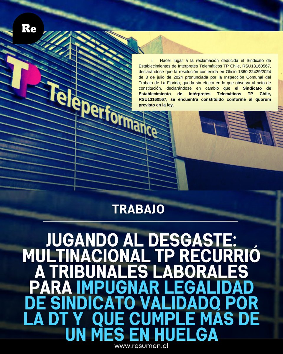 rsumen's tweet photo. Alegando que no se cumplen los requisitos para ser considerados como un sindicato de establecimiento y por ende, poder negociar colectivamente, TP Chile impugnó su sindicato en un contexto de huelga, específicamente de 36 días
https://t.co/kUfr5TN368 https://t.co/3y5LXwTJKm