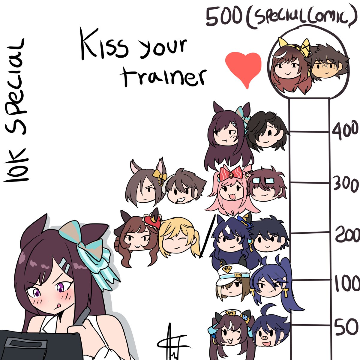 doberslover23's tweet photo. 10K SPECIAL  
mi deer oshis! To celebrate reaching 10k followers, I wanted to prepare this little activity with my Umatore ships hehehe. Each like will get you a sweet kiss from our beloved Umas with their trainers. Again,thank you all for your support n.n
#art #ウマ娘 #Umamusume https://t.co/OcTmjKufgZ