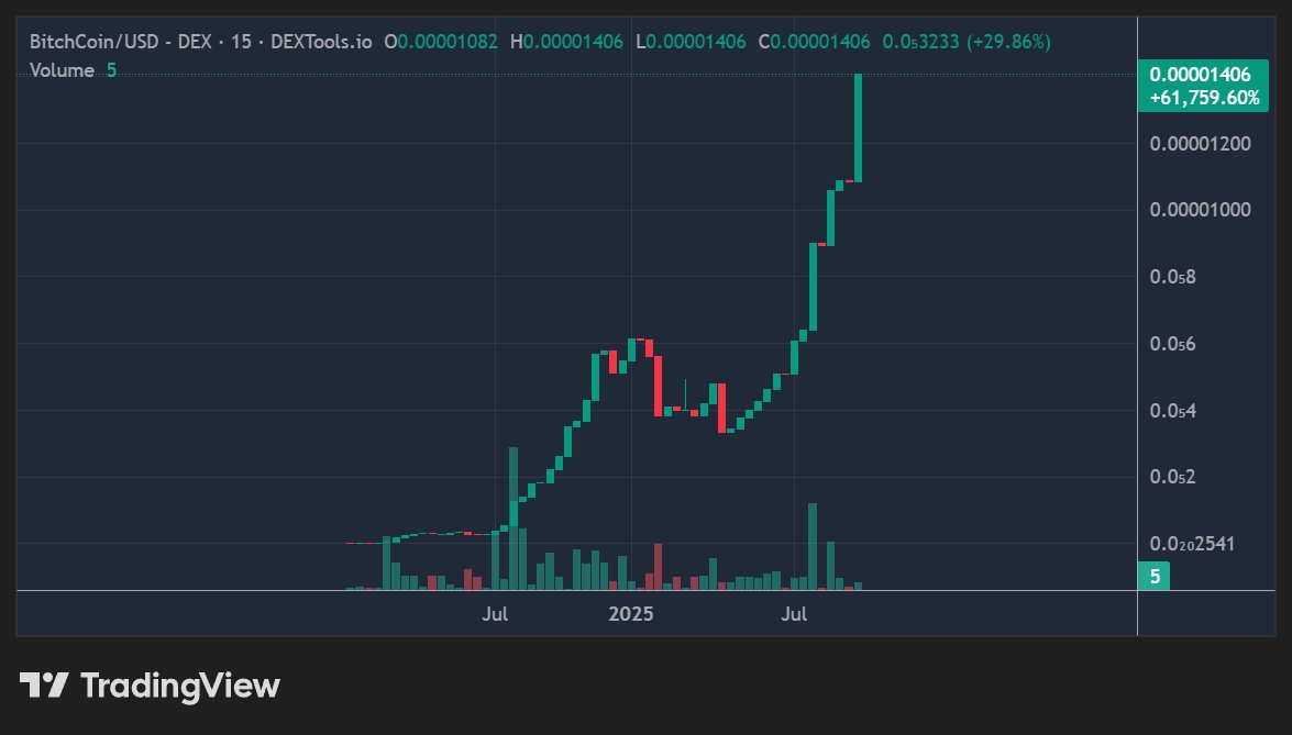 BitchCoinOnBase's tweet photo. Never seen a coin literally defy gravity like this before. Has anyone else witnessed a chart just straight-up refuse to look down?

This chart is pure vertical energy. Never seen a coin only go up like this, how about you? 🚀📈

Show me another chart that looks like this. DYOR https://t.co/qTOGj2kUgU