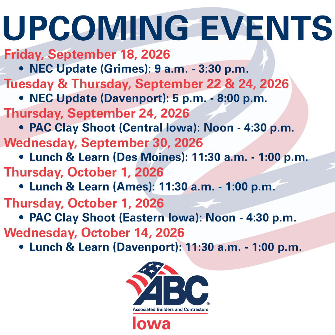 ABCofIowa's tweet photo. We hope you all had a safe Labor Day weekend!
We have a lot of events coming up, and we’d love for you to join us! Check out what’s ahead and secure your spot by registering today: https://t.co/hUFnRgXdP9
#ABCMeritShopProud #Events https://t.co/RWuc9BO95G