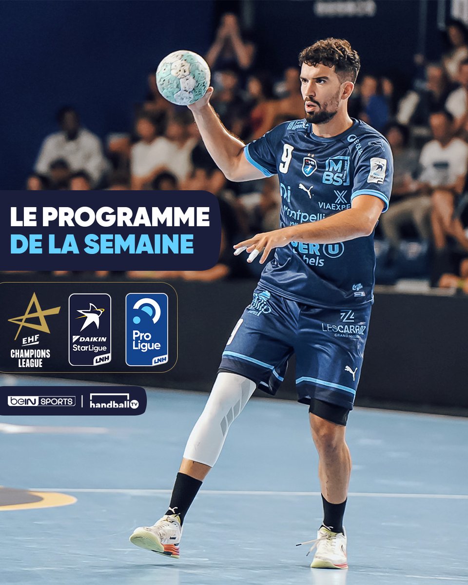 LNHofficiel's tweet photo. 🇪🇺 𝗣𝗟𝗔𝗖𝗘 𝗔̀ 𝗟’𝗘𝗨𝗥𝗢𝗣𝗘 !

Paris, Nantes et Montpellier lancent leur campagne en Champions League cette semaine 🔥
Puis place à la J2 de #DaikinStarLigue et de #ProLigue ce week-end !
⭐ Et pour terminer la semaine : Nîmes 🆚 Montpellier, #StarMatch de la J2, dimanche à 17h sur beIN SPORTS 1.

📺 Tout le programme à retrouver sur beIN SPORTS et HandballTV !