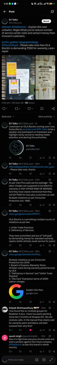 EVTalks_In's tweet photo. @bhash @OlaElectric @nitin_gadkari @jagograhakjago @PiyushGoyal @elonmusk - Your team is legitimately restricting an important tweet with associated tweets without any reason (just because OLA Electric is trying to hide these facts and highlighted direct criminal violations). Please look into these and release these tweets from jail,thank you https://t.co/LkszgavzyN