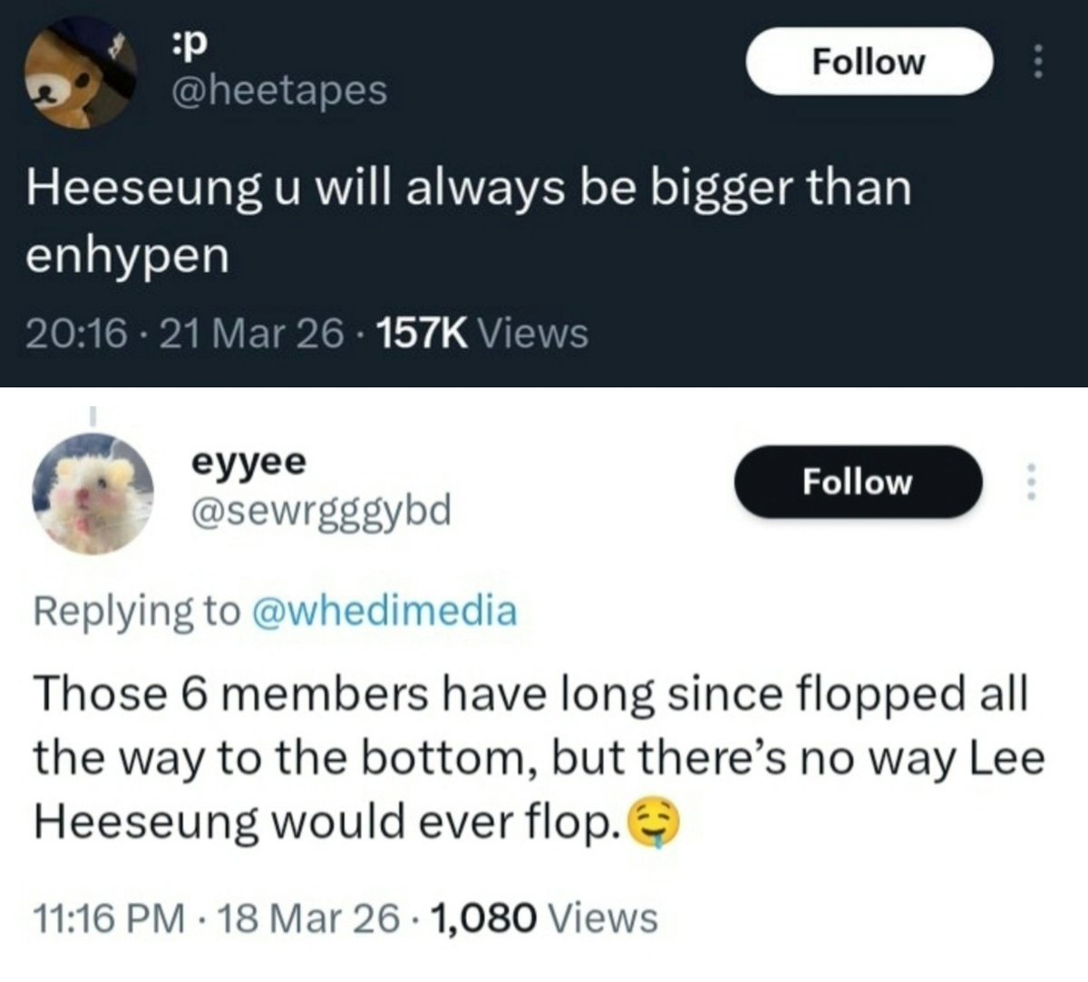 popopokom's tweet photo. “HS will always be bigger than Enhypen” “Enhypen will flop without HS” and look who’s actually flopping now 😭 https://t.co/oKVTUSnv2V
