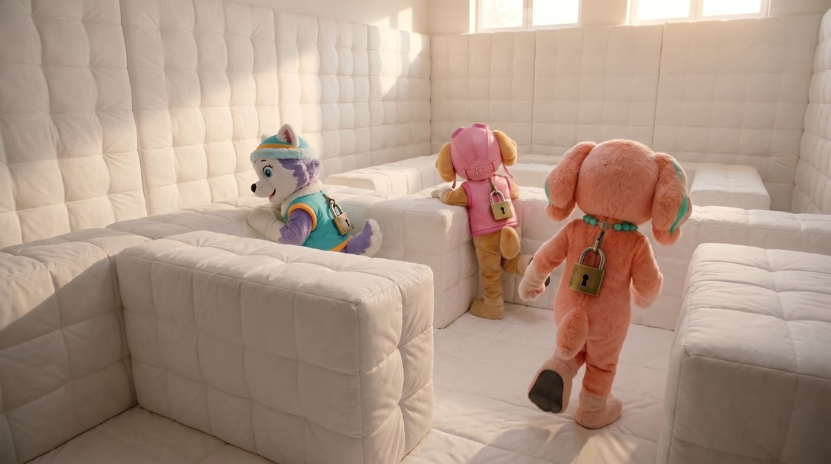 TheMascotCreato's tweet photo. Lost in the quilted labyrinth! 🌀 Everest, Skye, and Coral are racing through a maze of padded blocks in their locked training suits. 🐾 Every turn is a new challenge in the Quilted Zone—will they find the exit before nap time? 🏁☁️

#mascotcostume #locked https://t.co/KWVwxJpxUv