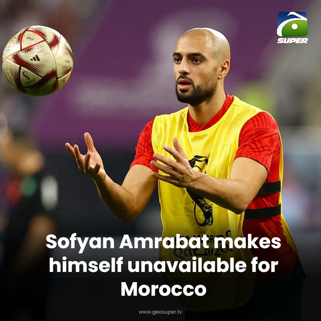 geosupertv's tweet photo. Amrabat makes himself unavailable! ⚽️🚨
Read More: https://t.co/hcSPx9QoN3
#SofyanAmrabat #Morocco https://t.co/JDmMBRPQqd