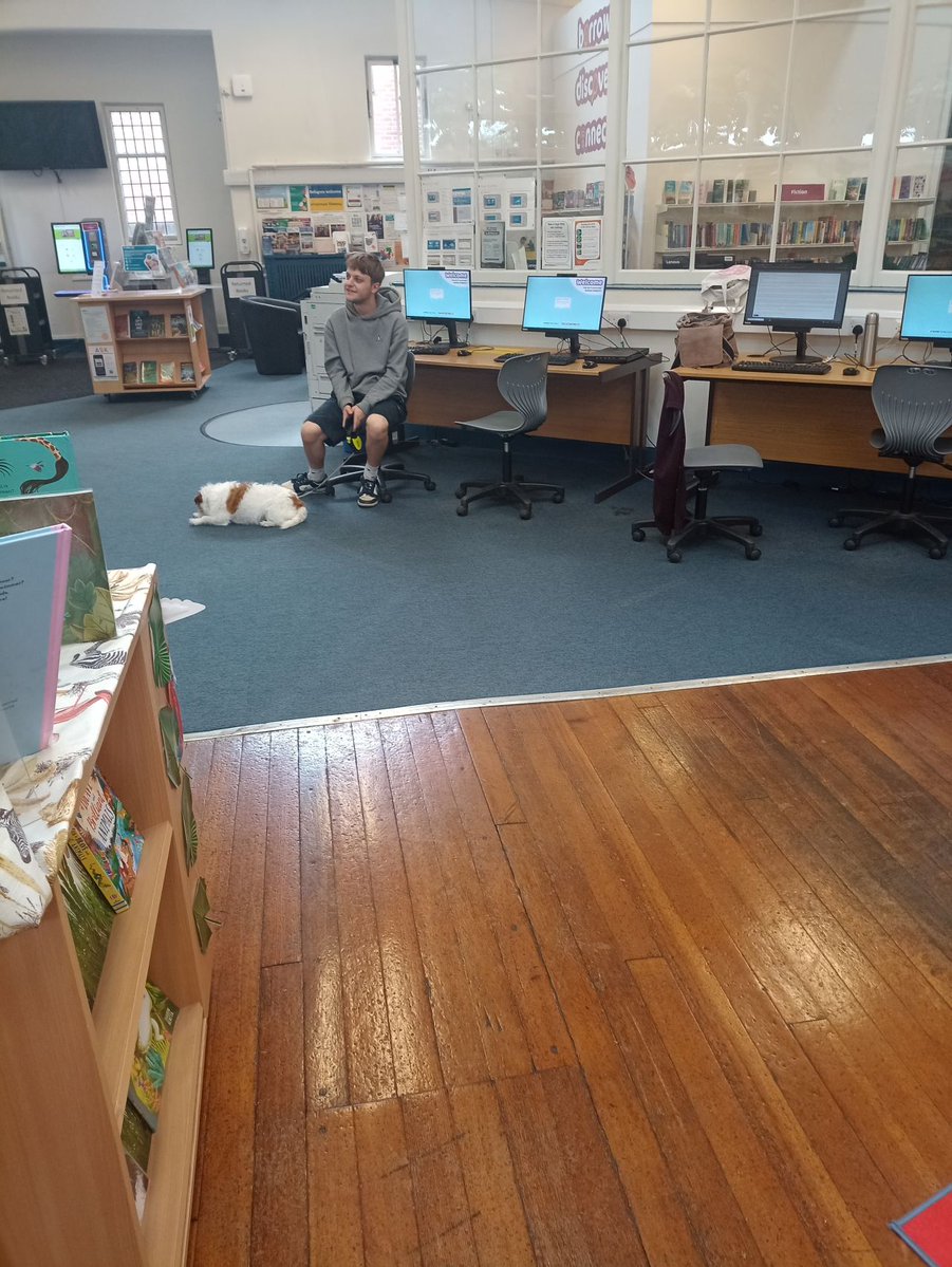 Bobmarg2828's tweet photo. The first picture was from Mile Cross Library (Norwich UK). Staff (Sasha)'s son brought dog into library. The manager Nicholas Hobbs did see this situation. He didn't stop. Manager (Kathryn Griffiths) refused complaint and banned the complainant from all libraries in Norfolk. https://t.co/hjaaqbXuwN