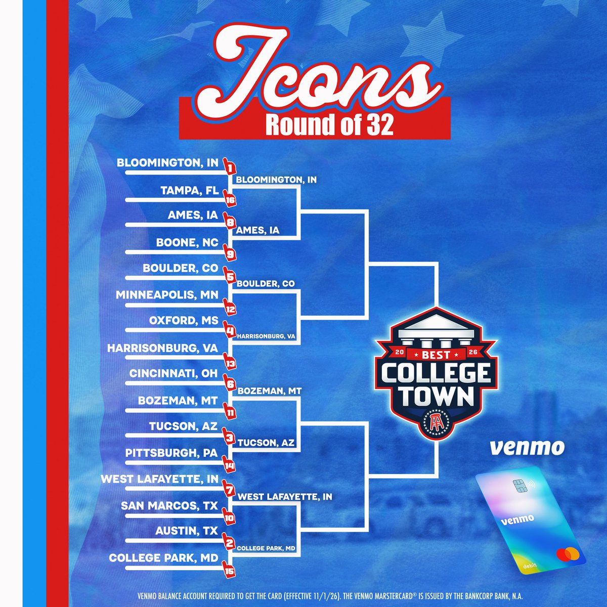 JMUBarstool's tweet photo. HARRISONBURG NEEDS YOUR VOTE 🚨

Best College Town Round of 32 is officially LIVE!

Play the Venmo Dash game here https://t.co/xi003oBiVu to earn (town) 10 votes 

⏰ Voting closes Thursday at 11:59 PM EST

presented by @Venmo https://t.co/O9lmpARr81