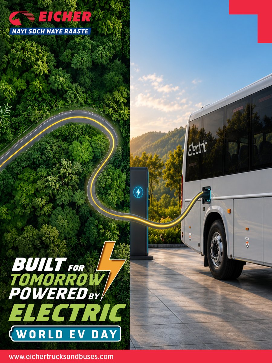 ETBIndia's tweet photo. Built for tomorrow.
Powered by electric.
Every electric journey is a step towards what's next. Today, we celebrate the ideas, innovations, and progress that are shaping the future of mobility.
Happy #WorldEVDay.
#EicherTrucksAndBuses #ElectricMobility #DrivingProgress https://t.co/lFwi4vwZwA