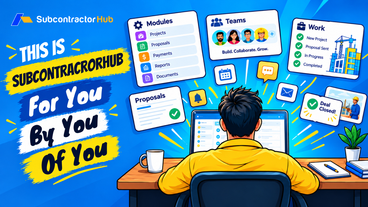 GetSubHub's tweet photo. With SubcontractorHub
Every conversation is a closed deal
Every proposal is a "few-minute" task
Every project is an effortless journey

Basically, every day is a WIN.

#subcontractorhub #contractorlife https://t.co/oyzpYu2c8y