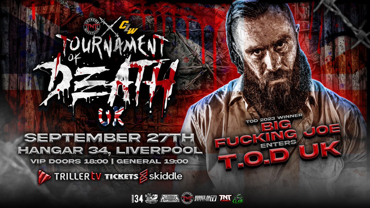 TNTExtremeWres's tweet photo. Former Tournament of Death winner BIG FN JOE is officially entering TNT x CZW Tournament of Death UK!

🎟️ INDIVIDUAL TICKETS ARE SOLD OUT!

The ONLY way to attend Tournament of Death UK is with a WEEKENDER TICKET and there are only a LIMITED NUMBER REMAINING!

📡 Streaming LIVE on @Triller_TV 

🎟️ GET YOUR WEEKENDER TICKETS 🎟️ 
https://t.co/4YS9qrhl1C