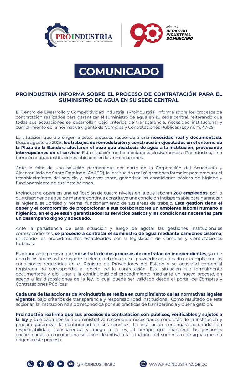 ProIndustriaRD's tweet photo. @LunaTVRD @YouTube @Papitocruzrd COMUNICADO https://t.co/zwqMqLvsUO