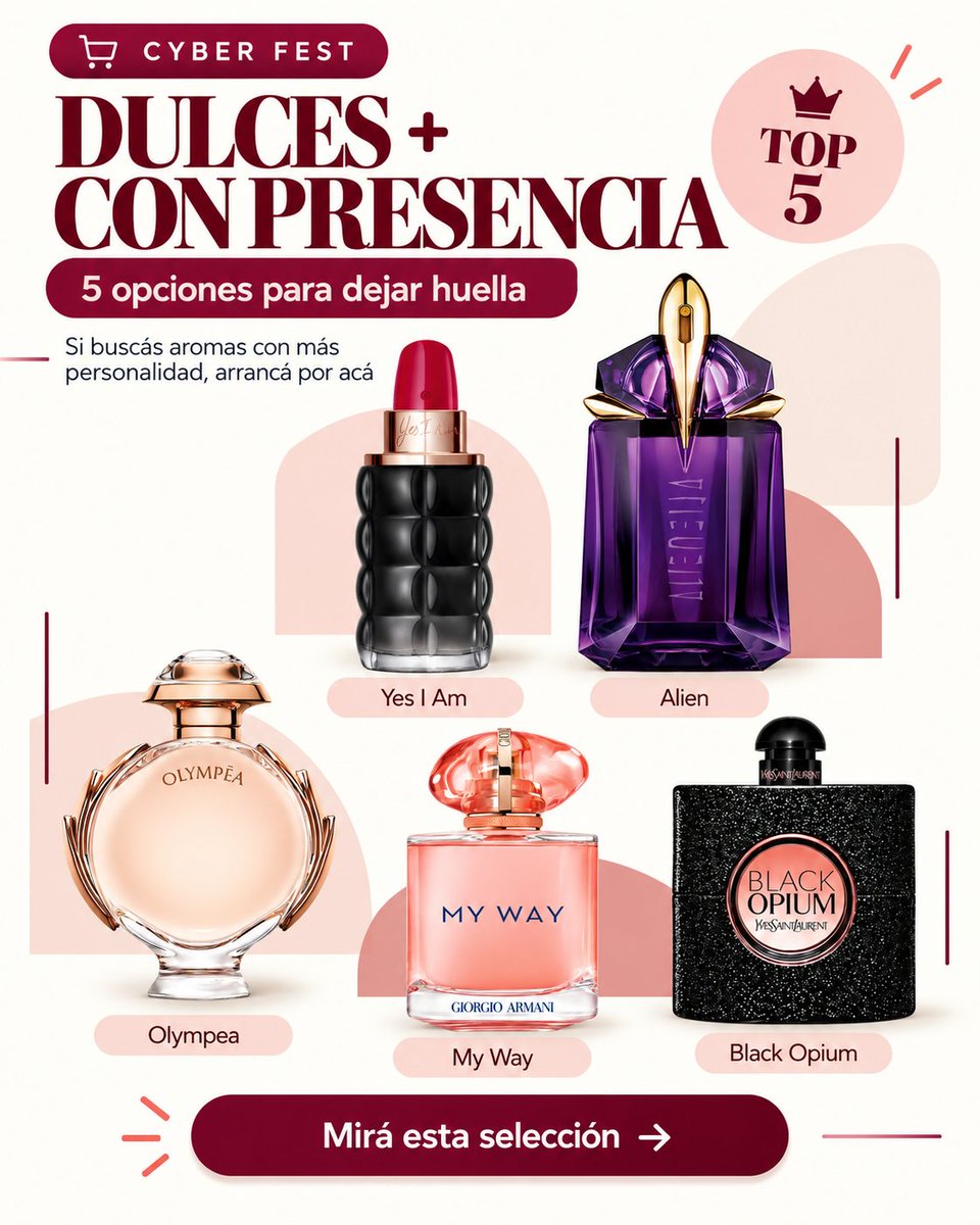 RadarOfertasAR's tweet photo. 🚨 CYBER FEST: 10 PERFUMES PREMIUM PARA MUJER CON HASTA 50% OFF

Elegimos opciones para distintos gustos: clásicos, frescos, dulces y con más personalidad.

Hay hasta 50% OFF y algunos con hasta 18 cuotas sin interés.

Entrá y elegí el tuyo antes de que cambien las ofertas.