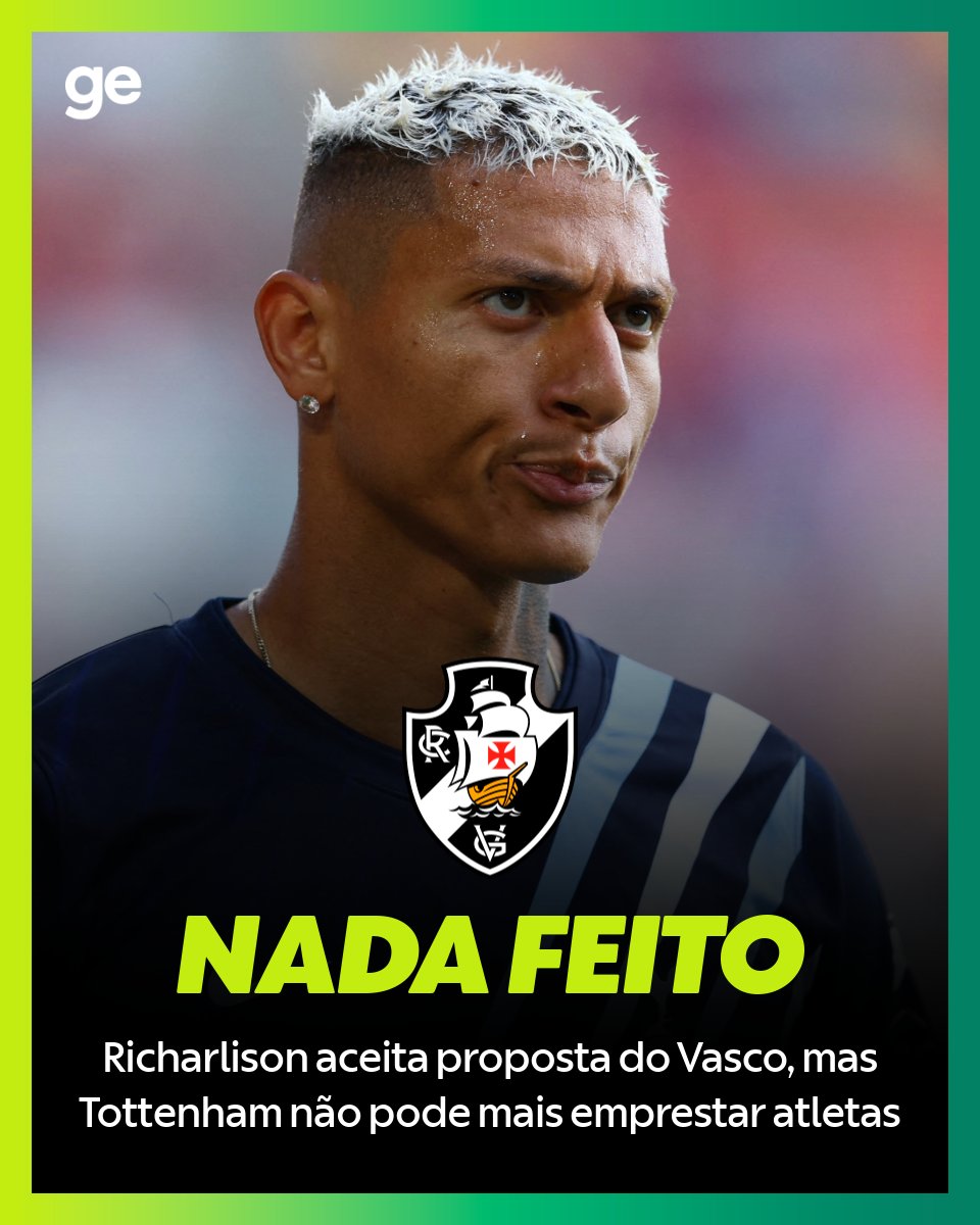 geglobo's tweet photo. Richarlison aceita proposta do Vasco, mas Tottenham não pode mais emprestar jogadores ➡️ https://t.co/H6Qrsx1rGU
 
📷 Reuters https://t.co/Hv7ClCrbiF