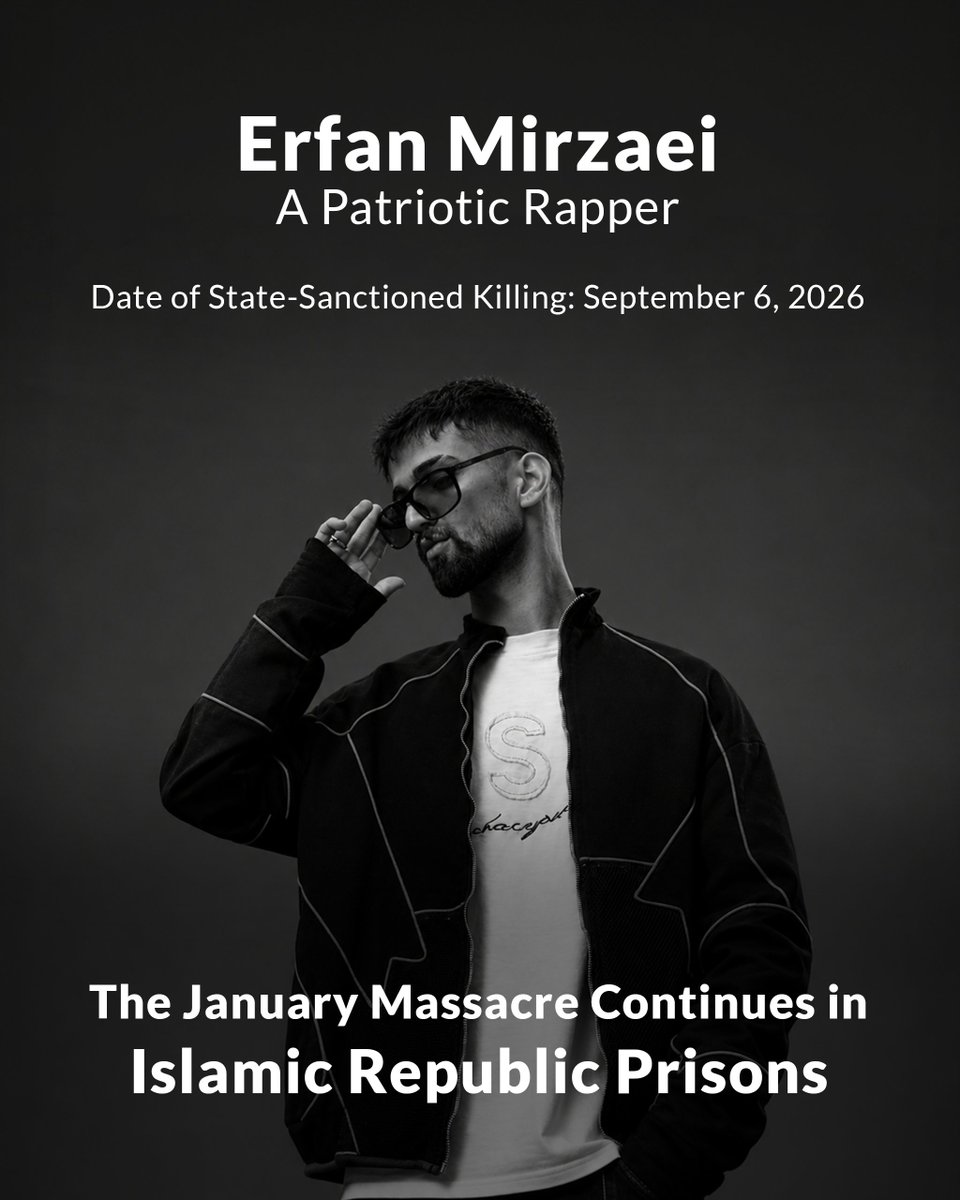 PahlaviComms's tweet photo. The January 2026 massacre by the Islamic Republic continues with the state-sanctioned murder of Iranian dissidents inside the regime’s prisons. The killing of Erfan Mirzaei, a 21-year-old patriotic rapper in Isfahan prison, is yet another testament to the atrocities of this machine of oppression and crime.

Fearing public outrage and uprising, the regime's perpetrators blocked his burial in Isfahan, and his bloodied body, bearing multiple signs of fractures and severe swelling, was laid to rest in a village in Faridan.

The memory of the immortal Erfan Mirzaei will never be forgotten. The systemic crimes of the Islamic Republic will not shatter the resolve of the Iranian nation; instead, they will only strengthen our national determination to overthrow this anti-Iranian regime.
