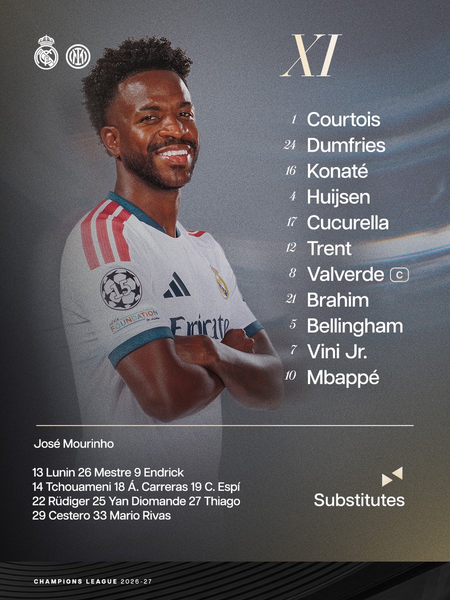 realmadriden's tweet photo. ✅ Our starting XI!
🆚 @Inter_en https://t.co/EhXthxi98A
