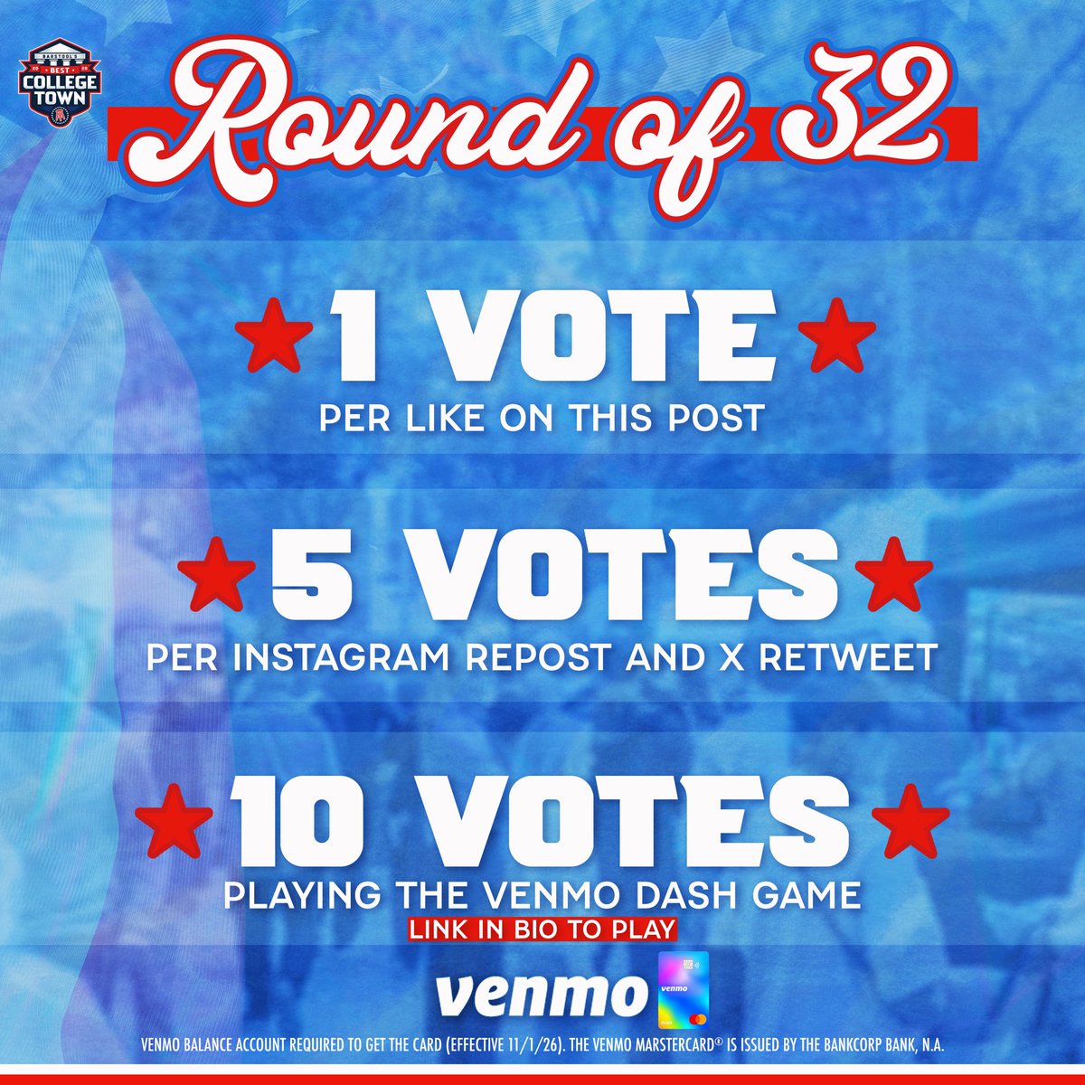 BarstoolWazzu's tweet photo. 🚨 PULLMAN NEEDS YOUR VOTE 🚨

Best College Town Round of 32 is officially LIVE!

Play the Venmo Dash game here https://t.co/XXXrp26TTW to earn Pullman 10 votes 

⏰ Voting closes Thursday at 11:59 PM EST

presented by @venmo https://t.co/Bk9sLdZn8a