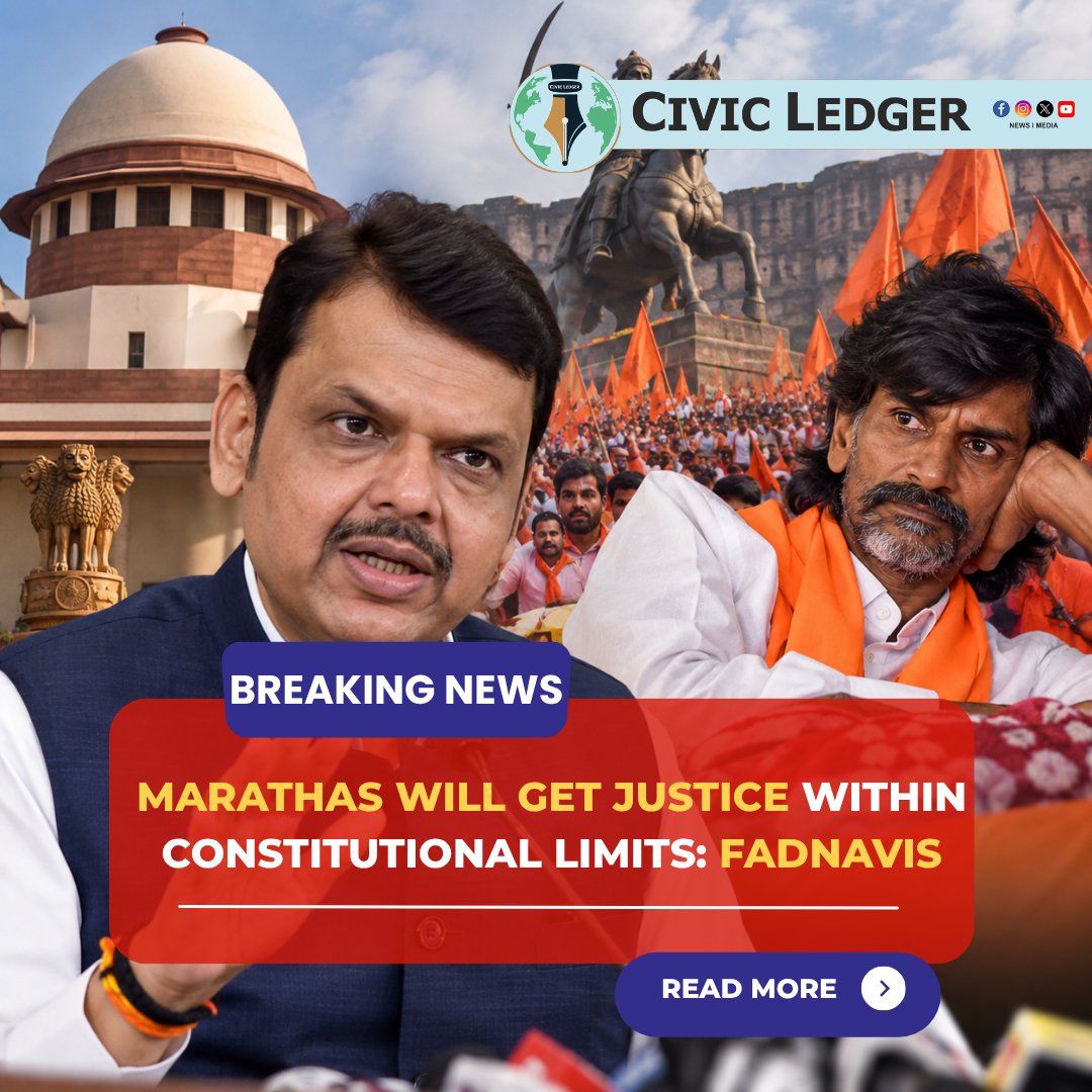 CivicLedger731's tweet photo. MARATHAS WILL GET JUSTICE WITHIN CONSTITUTIONAL LIMITS: FADNAVIS
#DevendraFadnavis #MarathaReservation #Maharashtra #ManojJarange #Politics https://t.co/45h27o9wjZ