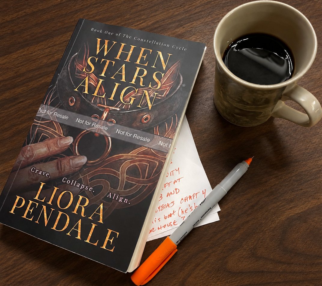 LioraPendale's tweet photo. Not for Resale, printed straight across the cover, in case I got ideas.

This is the copy that gets wrecked. Orange marker. Chapter four. Something about a boot.

Ebook's out. Paperback when it stops handing me things to fix. https://t.co/uLAEbytF3l