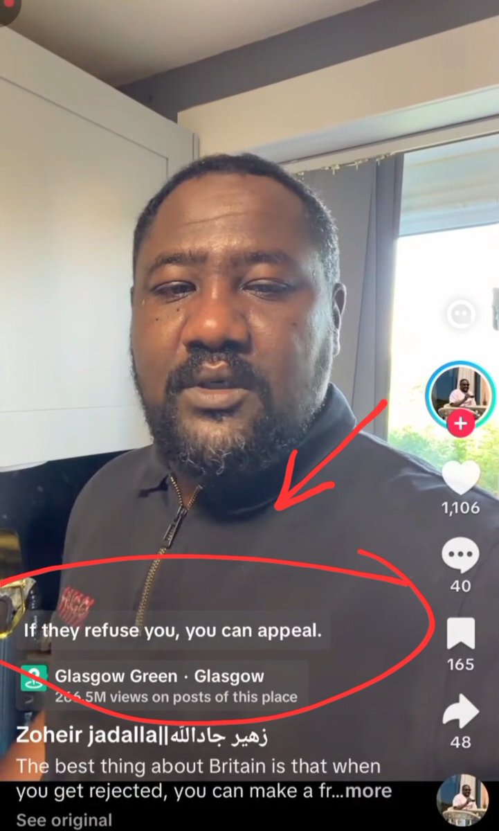 jomickane's tweet photo. This guy gives advice on what to say in asylum interviews & what to expect. Here he is telling them that the good thing about claiming asylum in the UK is if you are turned down when you apply and when you appeal you can then make a fresh claim. In fact u can make as many fresh claims as u want & they continue to house you while u do it 😯🤬. Translation is at the bottom