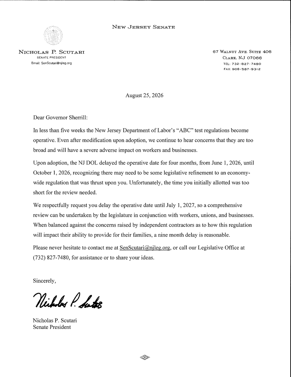 BiStateMC's tweet photo. Thank you, @SenPresScutari for urging @NJGov to delay implementation of the NJDOL rule so that our concerns about the potential for negative impacts on the supply chain can be heard. Your leadership on this issue is appreciated! https://t.co/wKdX629S9h
