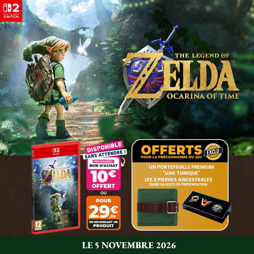 Micromania_Fr's tweet photo. 🟢 Lancement des préco pour The Legend of Zelda: Ocarina of Time sur Nintendo Switch 2 ➡️ https://t.co/xshFn3jkmC 

Votre Nintendo Switch 2 édition The Legend of Zelda à 299,99€ en revendant votre Switch OLED ! Retrouvez tous nos tarifs de reprise ICI ➡️ https://t.co/DEDu3tD4Ko

Console et manette dispo dès demain dans nos magasins et sur https://t.co/igFrEPbHDZ