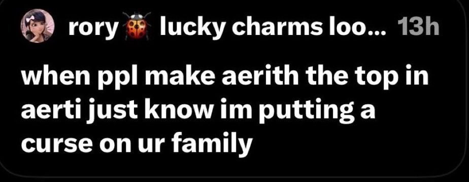 tokafeii's tweet photo. yall r weird for taking what i said out of context when the person i was talking about was specifically this user who was so eager to write a cheating fic that would humiliate tifa just to push their hetship &amp; then had the audacity to turn around &amp; say they like her sapphic ship https://t.co/7UPXVcW4VQ