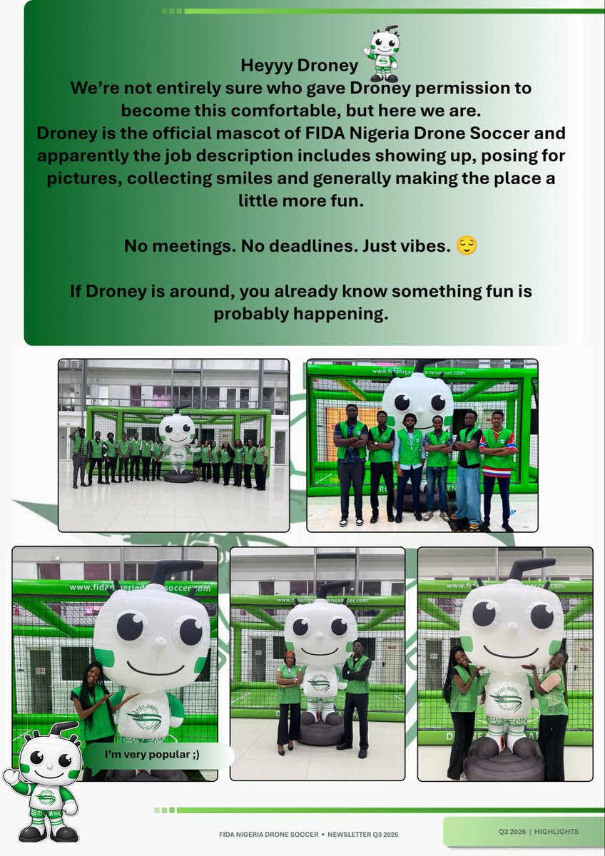 dronesoccer_ng's tweet photo. FIDA Nigeria newsletter is here🥳✨
A little roundup of the moments, milestones, and stories that have been keeping FIDA Nigeria Drone Soccer busy.
Have a read and catch up on what we’ve been up to.#fidanigeriadronesoccer #dronesoccer https://t.co/0kqqkEwQVQ