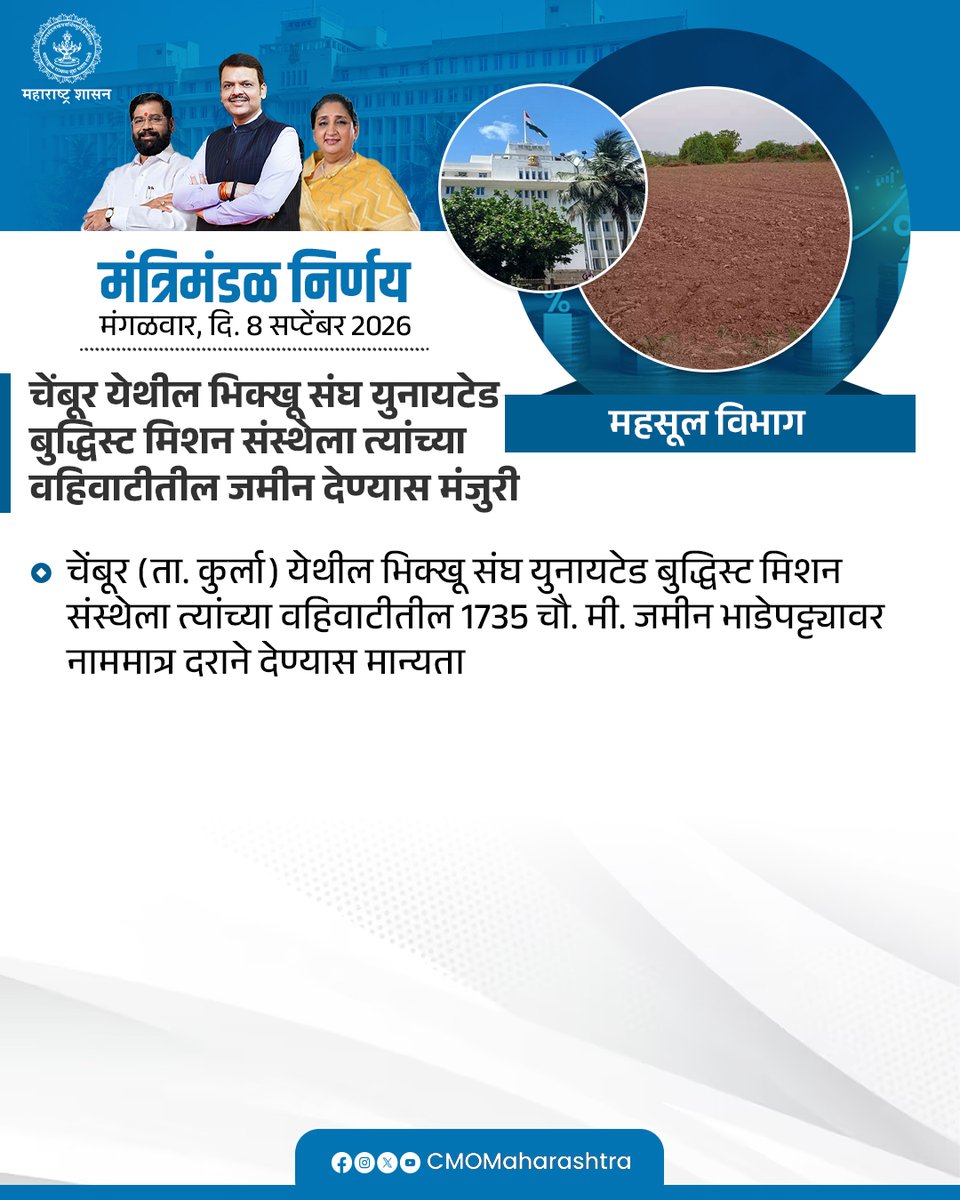 CMOMaharashtra's tweet photo. मंत्रिमंडळ निर्णय : महसूल विभाग
@Dev_Fadnavis
#Maharashtra #DevendraFadnavis #मंत्रिमंडळनिर्णय #CabinetDecision