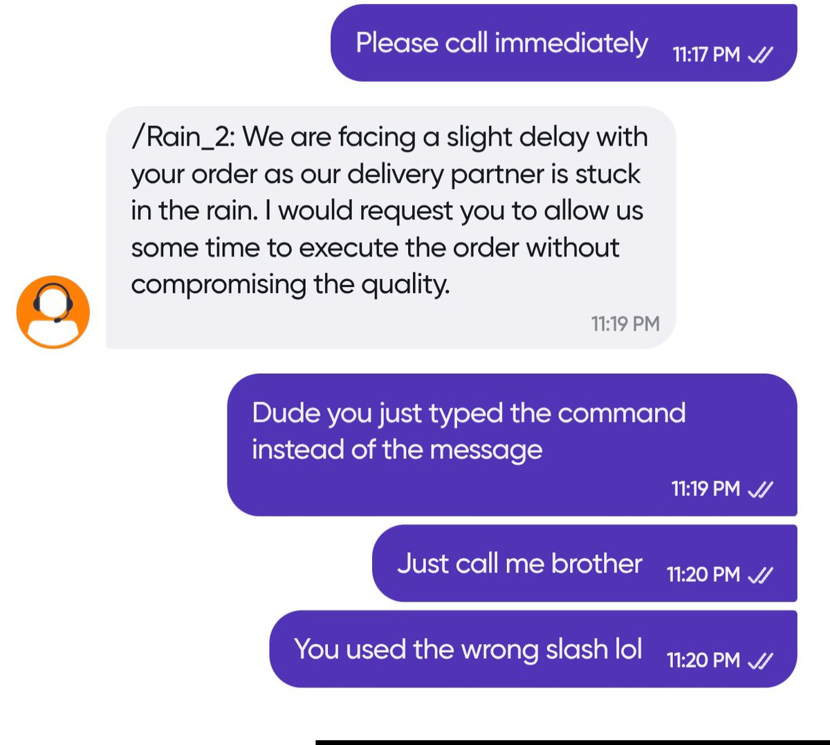 Aarshdesai2004's tweet photo. @SwiggyCares @Swiggy are your human support agents just using bots too? 

Side note: My order's already 45 mins late and the agent doesn't seem to understand what cancel means. https://t.co/sMjZVUsyfe