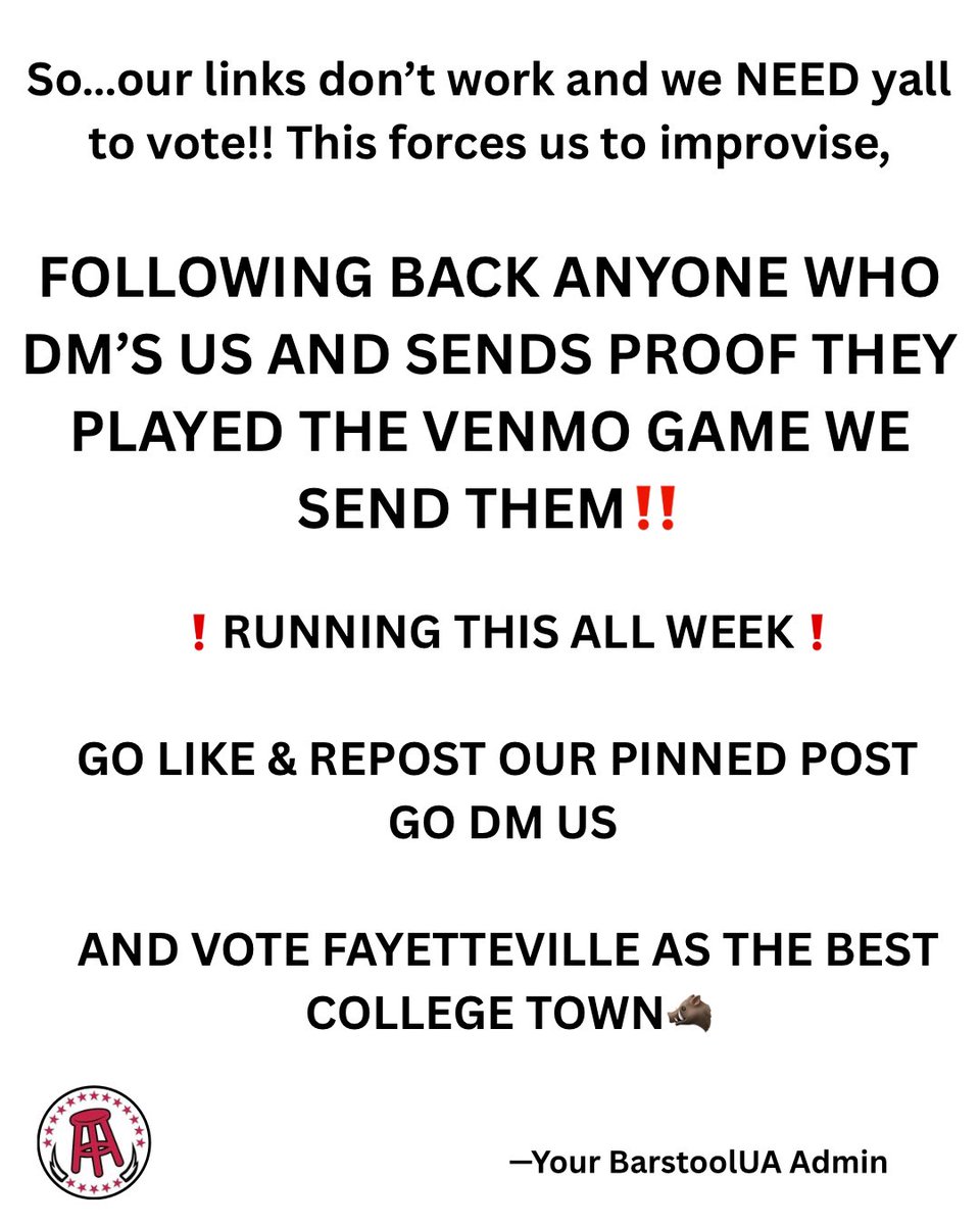 BarstoolUA's tweet photo. INSTAGRAM‼️‼️ DM US FOLLOWING BACK🐗 

LETS GOOOO https://t.co/sxE56o4HNo